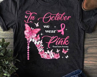 En octubre usamos mariposas rosas Concientización sobre el cáncer de mama, cáncer de mama, camisa contra el cáncer, camiseta contra el cáncer, sobreviviente de cáncer, regalo para el cáncer de mama