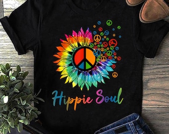 Daisy Peace Sign Hippie Soul Retro Hippie Flower Lovers T-Shirt - Hippie Shirt, Hippie Soul Shirt, Peace Shirt, Peace Love, Hippie Life