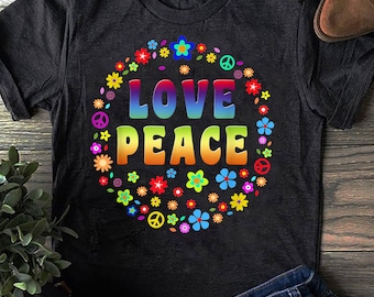 Peace Sign Love T Shirt _ jaren 70 Hippie Kostuum T Shirt - Hippie Shirt, Hippie Soul Shirt, Peace Shirt, Hippie.
