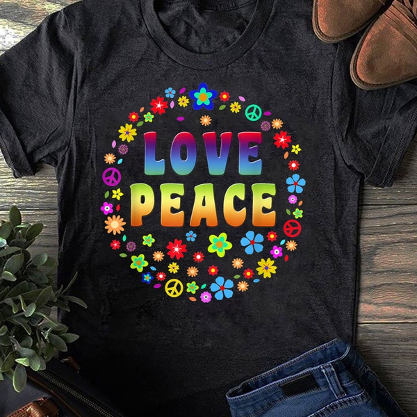 Peace Sign Love T Shirt _ 70s Hippie Costume T Shirt - Hippie Shirt, Hippie Soul Shirt, Peace Shirt, Hippie.