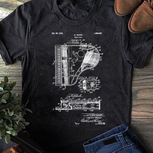 Grand Piano Patent Print 1928-Vintage Patent Print T Shirt - Pianist Gift, Piano Player, Piano Lover, Gifts For Piano Music Instrument Lover