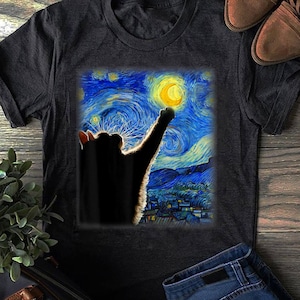 Starry Night Cat T-Shirt - Classic Fit, Cat LoverMom_Dad Gift, Black -  Cat Lover Gift, Funny Cat Shirt, Summer Shirt, Cool Cat, Cat Shirt