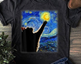 Starry Night Cat T-Shirt - Classic Fit, Cat LoverMom_Dad Gift, Black -  Cat Lover Gift, Funny Cat Shirt, Summer Shirt, Cool Cat, Cat Shirt