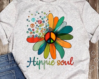 Daisy Peace Sign Hippie Soul Tshirt Flower Lovers Gifts T-Shirt - Hippie Shirt, Hippie Soul Shirt, Peace Shirt, Peace Love, Hippie Life