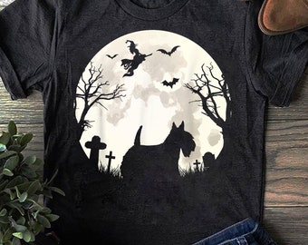 Halloween Moon Scottish Terrier T-Shirt: Dog Lover Gift