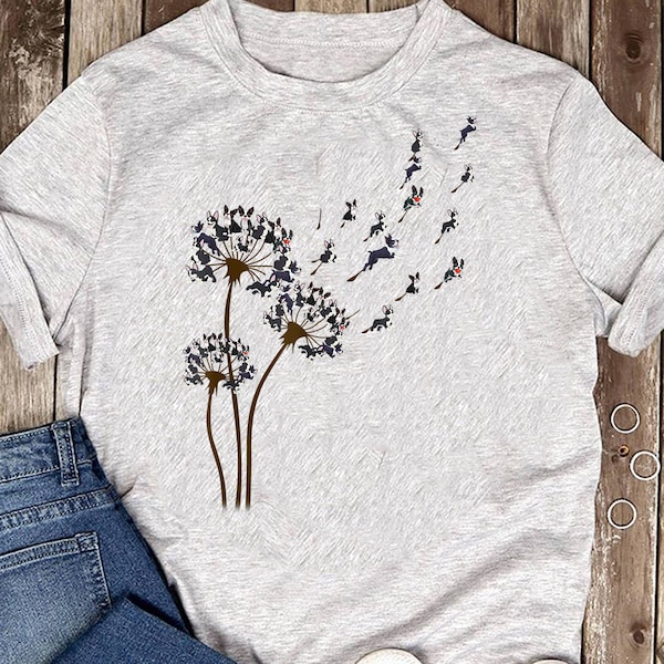 Boston Terrier Flower Fly Dandelion Boston Terrier Funny Dog T-Shirt - Gift for Dog Lovers - Funny Dog - Pug Lovers - Mother's Day