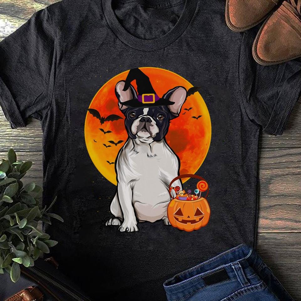 Camiseta de Halloween con diseño de bulldog francés y calabaza de Jack O Lantern: regalo para amantes de los perros, perros divertidos, amantes de los bulldogs franceses, día del padre