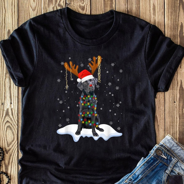 Black Lab Labrador Christmas Tree Light Pajama Dog Xmas Gift T-Shirt - Funny Dog Lover, Labrador Christmas, Christmas Shirt,  Lover T-shirt