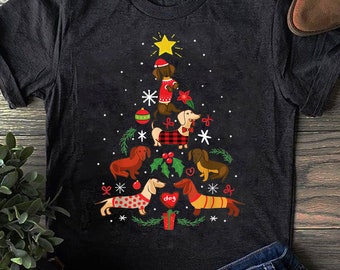 Funny Dachshund Christmas Tree Shirt Ornament Decor, Dachshund Shirt, Funny Gift for Dachshund Lover, Retro Vintage Dachshund, Dachshund Mom