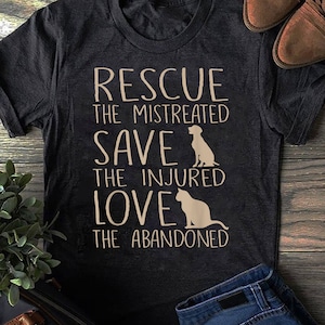 レスキューセーブラブ - かわいい動物レスキュー犬猫愛好家Tシャツ - 犬猫愛好家ギフト、面白い犬猫シャツ、夏シャツ、クールな犬、犬シャツ