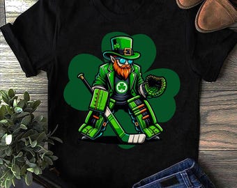 Shamrock Hockey Goalie T-Shirt: St Patricks Day Irish Hockey Player