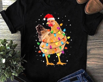 Christmas Lights Chicken Santa Xmas Tree Chicken, Farmer Gift, Funny Chicken T-Shirt, Chicken Lover, Chicken Xmas, Chicken Gifts