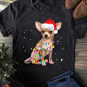 Christmas Lights Chihuahua with Santa Hat Pajamas Shirt - Funny Dog  - Chihuahua Dog Lover - Chihuahua  Mom  - Mother&#39;s Day