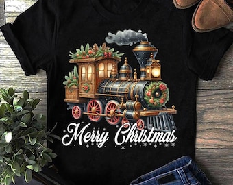 Merry Christmas Steam Train Locomotive Family Pajamas Train, Railroad Gift, Funny Train Shirt,Train Lover, Conductor Gift, Steam Engine