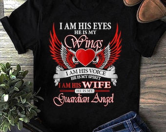 Je suis sa femme, il est mon ange gardien - T-shirt cadeau souvenir d'amour, cadeau commémoratif, t-shirt paradis - cadeau commémoratif, t-shirt paradis