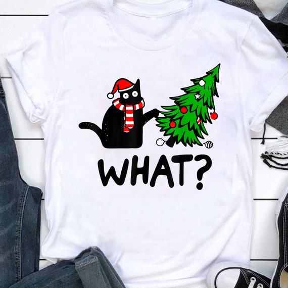 Cat Lover Christmas Tree With Santa Hat And Black Cat Gift T-Shirt Cat Lover Christmas Tree With Santa Hat And Black Cat Gift T-Shirt
