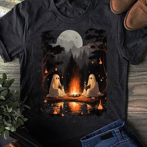 Vintage Ghost Book Reading Camping Gothic Halloween Teachers T-Shirt  - Funny Ghost Shirt, Spooky, Halloween T-Shirt,