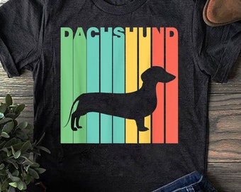 Vintage 1970's Style Dachshund Silhouette Dog Owner, Funny Gift for Dachshund Lover, Retro Vintage Dachshund, Dachshund Mom,Wiener Dog Shirt