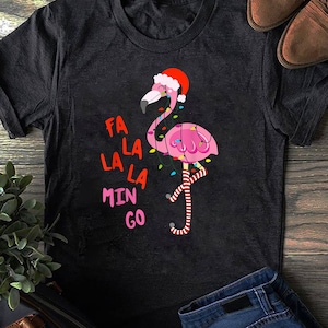 Fa La La Mingo Flamingo Christmas Fa La La Mingo Flamingo Christmas Tree Lights Tropical Xmas T-Shirt- Flamingo T-Shirt, Flamingo Lover