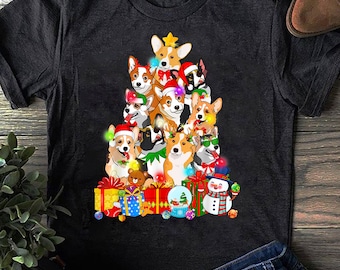 Funny Corgi Christmas Tree Lights Puppy Corgi Dog Lover, Retro Vintage Corgi, Corgi Mom, Pembroke Welsh Corgi, Corgi Dog Tee