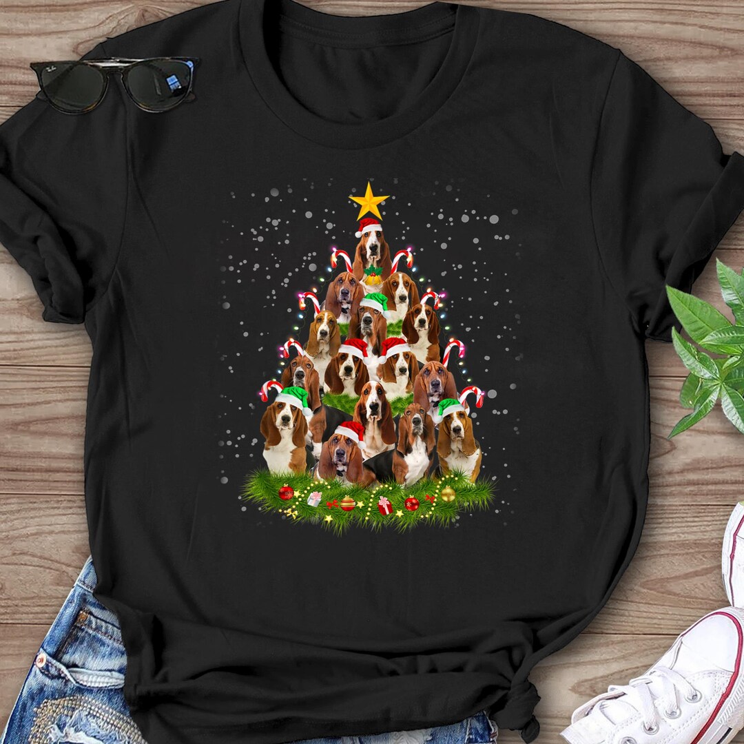 Basset Hound Merry Christmas Tree Light Pajama Basset Hound Tshirt