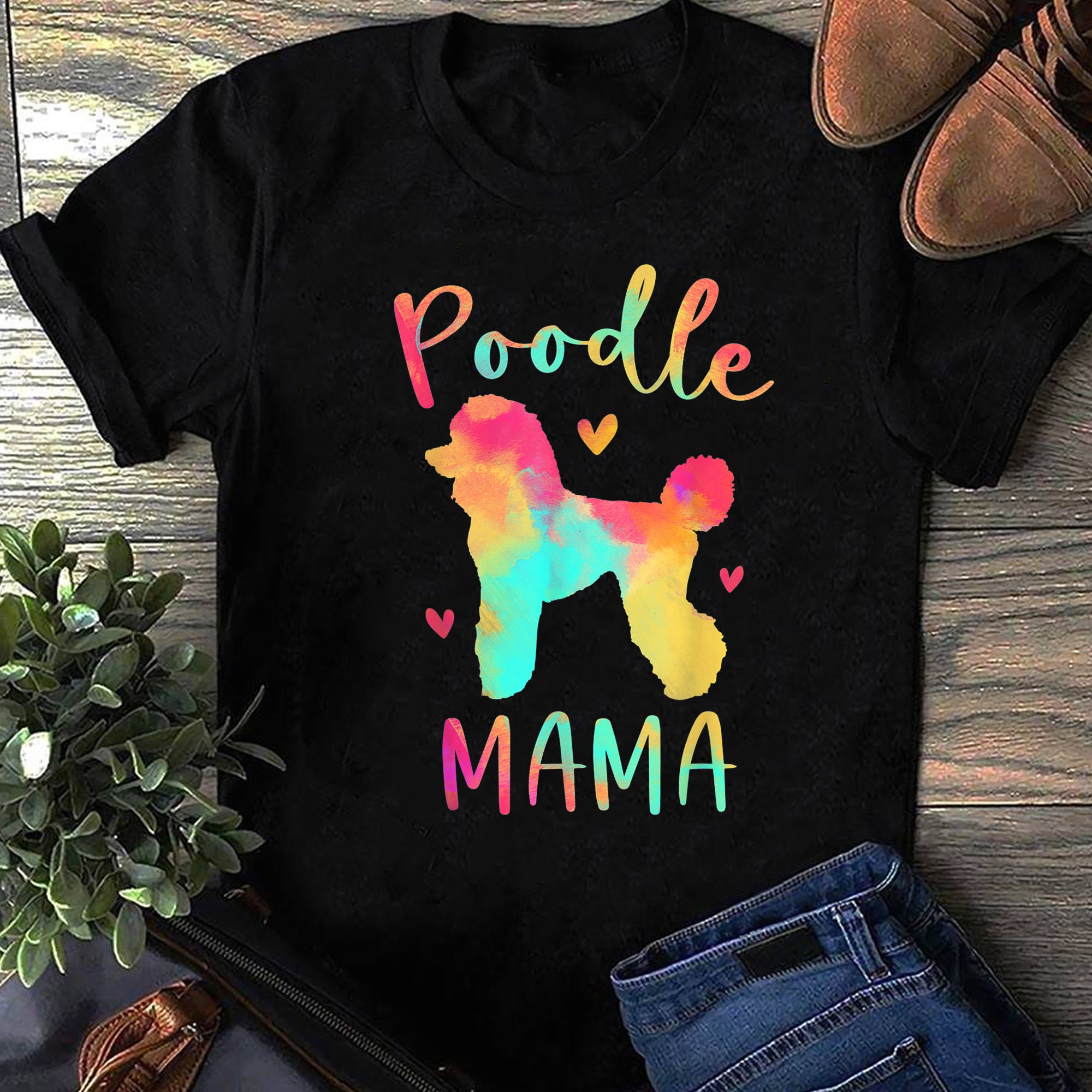 Poodle Mama Colorful Poodle Gifts Dog Mom T-Shirt - Poodle Shirt, Retro Poodle Shirt, Poodle Gift