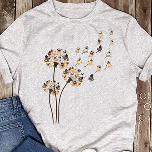 Flower Pug Dogs Dandelion Funny Animal Lovers Tees Men Women T-Shirt - Gift for Dog Lovers - Funny Dog - Pug Mom - Pug Lovers - Mother's Day