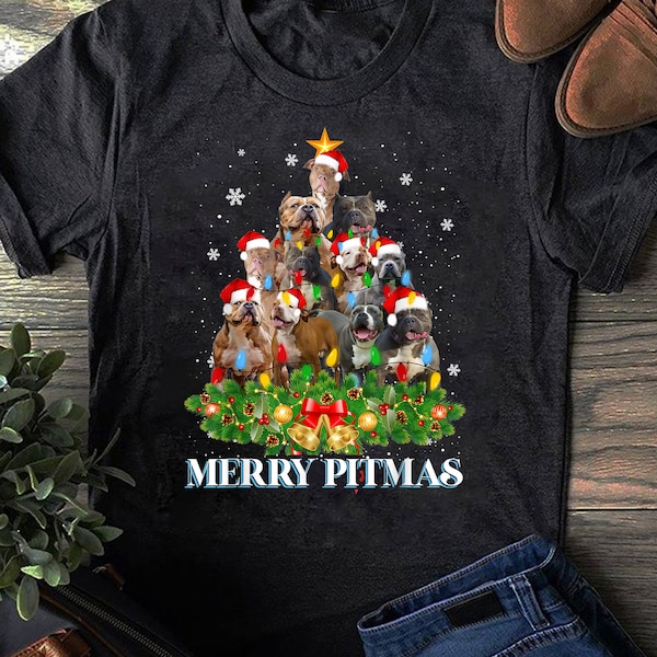 Merry Pitmas Pitbull Dog Ugly Christmas Sweater Tree Dogs T-Shirt - Gift for Dog Lovers - Funny Dog - Pitbull Lovers - X-mas Day