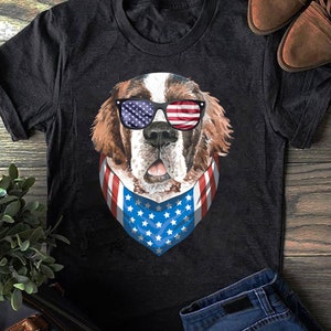 American Flag St. Bernard Dog T-Shirt: 4th of July Gift