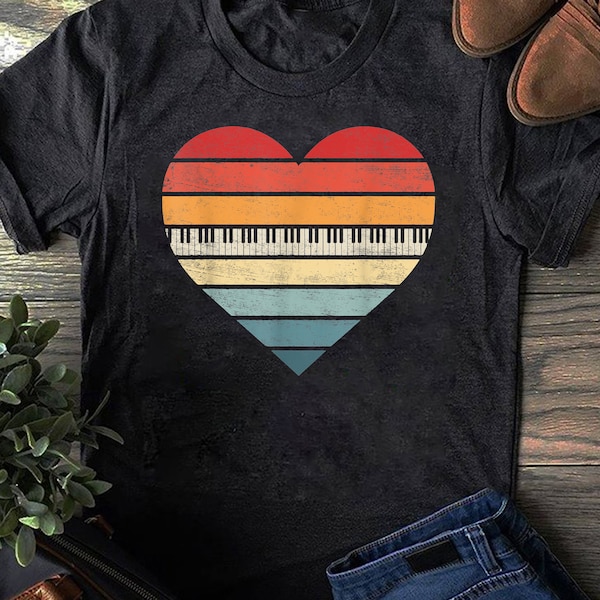 Pianist Gifts Retro Sunset Piano Keyboard Player Teacher T-Shirt - Funny Piano Shirt, Piano Lover Gift, Piano Player Shirt, Piano Lover Tee