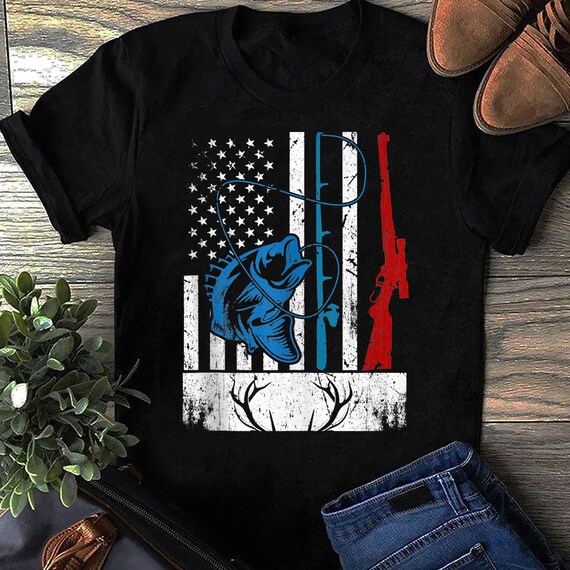 Retro Fishing and Hunting American Flag Deer Fish Lover Gift, Fish