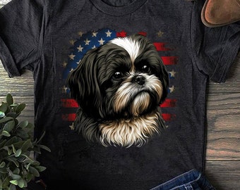 Usa 4th Of July Shih Tzu On Patriotic American, Women & Kids Dog Lover - Gift for Dog Lovers - Funny Dog - Shih Tzu Mom  - Mother's Day