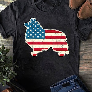 Shetland Sheepdog 4th of July Men USA American Flag Sheltie T-Shirt - Gift for Dog Lovers - Funny Dog - Vintage Shirt