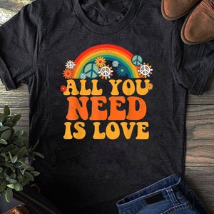 PEACE LOVE 60s 70s Tie Dye Groovy Hippie Costume Halloween - Hippie Gift Shirt T-Shirt - Hippie Shirt, Hippie Soul Shirt, Peace Shirt