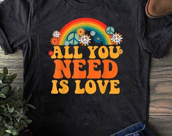 PEACE LOVE 60s 70s Tie Dye Groovy Hippie Costume Halloween - Hippie Gift Shirt T-Shirt - Hippie Shirt, Hippie Soul Shirt, Peace Shirt