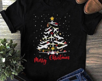 Airplane Christmas Tree Merry Christmas Most Likely Pilot , Gift for Airplane Lover, Aviation Shirt, Funny Pilot Shirt, Airline Pilot