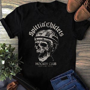 Spittin Chiclets Hockey Club Skull Pullover Hoodie Hockey T Shirt - Ice Hockey Player - Hockey Lover - Shirt Hockey Player Gift Hockey