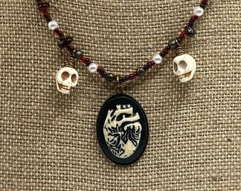 Garnet/Pyrite Heart Pendant Necklace