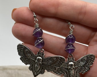 Amethyst Death Moth Earrings