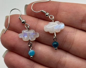 Flashy Rainbow Moonstone Cloud Earrings