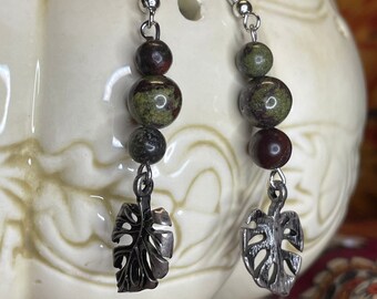 Dragon Blood Jasper Leaf Earrings