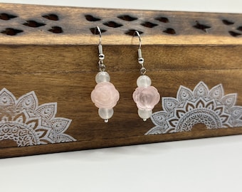 Rose Carved Rose Quartz Earrings