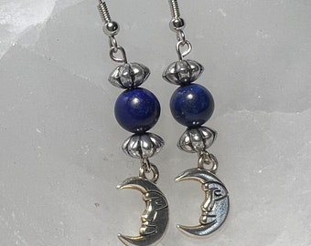 Lapis Lazuli Moon Earrings