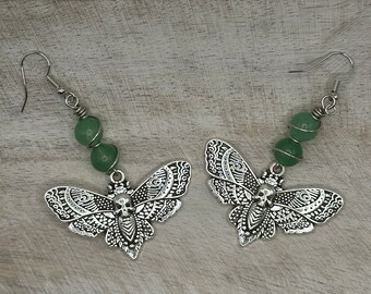 Green Aventurine Death Moth Earrings
