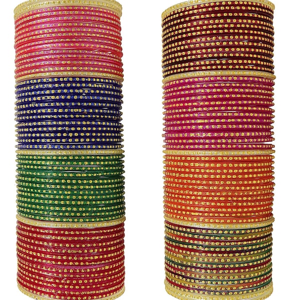 Bulk Of 8 Multi Color Bangle Set Per Color 12 Glass Bangle For Women & Girl's Free Shipping-  Bangle Size - 2.4, 2.6, 2.8