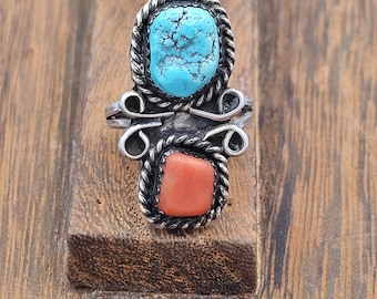 NAVAJO コーラルリング 22号 スターリングシルバー Sz 11 ~ Vintage Native American Navajo Thomas J Sterling Silver