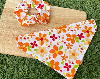 Blooming Lovely Bright Orange Flower - Pet Bandana & Matching Scrunchie