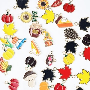 Colorful Gold Enamel Fall Thanksgiving Charms for Bracelet Necklace Earrings Handmade Jewelry Making | 34pcs
