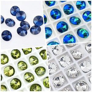 14mm Rivoli Crystal | Faceted Foiled Pointed Back Crystal Fancy Stone | Rhinestone Crystal | 4pcs | Multiple Colors