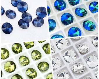 14mm Rivoli Crystal | Faceted Foiled Pointed Back Crystal Fancy Stone | Rhinestone Crystal | 4pcs | Multiple Colors